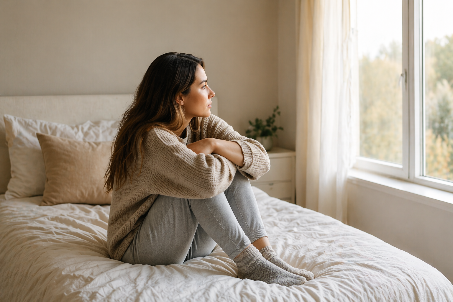 Woman sitting in quiet self-reflection